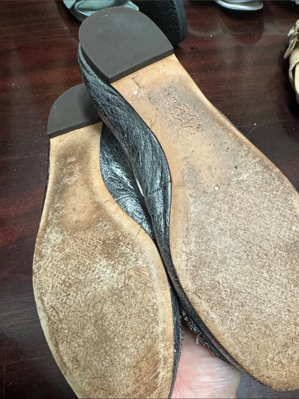 Tory Burch Metallic Gunmetal Crystal Bow Ballet Flats